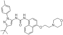结构式 CAS# 285983-48-4, 1-[2-(4-甲基苯基)-5-叔丁基吡唑-3-基]-3-[4-(2-吗啉-4-基乙氧基)萘-1-基]脲