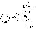structure of CAS# 298-93-1, Thiazolyl Blue;3-(4,5-Dimethyl-2-thiazolyl)-2,5-diphenyl-2H-tetrazolium bromide; Methylthiazolyldiphenyl-tetrazolium bromide; Thiazolyl Blue Tetrazolium Bromide; MTT