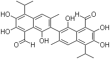 structure of CAS# 303-45-7, Gossypol;2,2'-Bis(8-Formyl-1,6,7-trihydroxy-5-isopropyl-3-methylnaphthalene)
