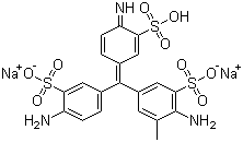 结构式 CAS# 3244-88-0, 酸性紫 19; 酸性品红; 2-氨基-5-[(4-氨基-3-磺苯基)(4-亚氨基-3-磺基-2,5-环己二烯-1-亚基)甲基]-3-甲基苯磺酸二钠盐