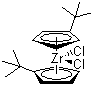 structure of CAS# 32876-92-9, Bis(tert-butylcyclopentadienyl)dichlorozirconium;Bis(tert-butylcyclopentadienyl)zirconium dichloride; Dichlorobis(tert-butylcyclopentadienyl)zirconium