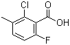 structure of CAS# 32890-89-4, 2-Chloro-6-fluoro-3-methylbenzoic acid