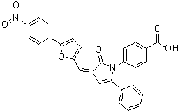 结构式 CAS# 328998-25-0, 4-[2,3-二氢-3-[[5-(4-硝基苯基)-2-呋喃基]亚甲基]-2-氧代-5-苯基-1H-吡咯-1-基]苯甲酸