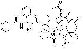 structure of CAS# 33069-62-4, Paclitaxel;7,11-Methano-5H-cyclodeca[3,4]benz[1,2-b]oxete benzenepropanoic acid deriv.; Taxal; Taxol A