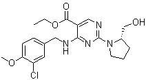 structure of CAS# 330785-83-6, 4-[[(3-Chloro-4-methoxyphenyl)methyl]amino]-2-[(2S)-2-(hydroxymethyl)-1-pyrrolidinyl]-5-pyrimidinecarboxylic acid ethyl ester