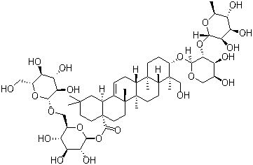 structure of CAS# 33289-85-9, Dipsacoside B;Glycoside L-G3; (3beta,4alpha)-3-[[2-O-(6-Deoxy-alpha-L-mannopyranosyl)-alpha-L-arabinopyranosyl]oxy]-23-hydroxyolean-12-en-28-oic acid, 6-O-beta-D-glucopyranosyl-beta-D-glucopyranosyl ester