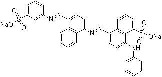 structure of CAS# 3351-05-1, Acid Blue 113;Sodium 8-phenylamino-5-(4-(3-sulphonatophenylazo)-1-naphthylazo)naphthalenesulphonate