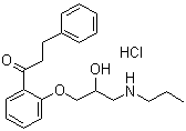 结构式 CAS# 34183-22-7, 盐酸普罗帕酮; 3-苯基-1-[2-[3-(丙氨基)-2-羟基丙氧基]-苯基]-1-丙酮盐酸盐