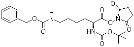 structure of CAS# 34404-36-9, N2-[(1,1-Dimethylethoxy)carbonyl]-N6-[(phenylmethoxy)carbonyl]-L-lysine 2,5-dioxo-1-pyrrolidinyl ester;[(5S)-5-[[(1,1-Dimethylethoxy)carbonyl]amino]-6-[(2,5-dioxo-1-pyrrolidinyl)oxy]-6-oxohexyl] carbamic acid phenylmethyl ester; [5-[[(1,1-Dimethylethoxy)carbonyl]amino]-6-[(2,5-dioxo-1-pyrrolidinyl)oxy]-6-oxohexyl]carbamic acid phenylmethyl ester, (S)-; N-[(N2,N6-Dicarboxy-L-lysyl)oxy]succinimide N6-benzyl tert-butyl ester; Nalpha-(tert-Butyloxycarbonyl)-N¦Å-(benzyloxycarbonyl)-L-lysine N-hydroxysuccinimide ester