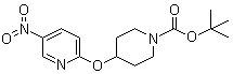 structure of CAS# 346665-40-5, tert-Butyl 4-[(5-nitropyridin-2-yl)oxy]piperidine-1-carboxylate;2-[[N-(tert-Butoxycarbonyl)-4-piperidinyl]oxy]-5-nitropyridine; 4-[(5-Nitropyridin-2-yl)oxy]piperidine-1-carboxylic acid tert-butyl ester