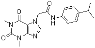 structure of CAS# 349085-38-7, 1,2,3,6-Tetrahydro-1,3-dimethyl-N-[4-(1-methylethyl)phenyl]-2,6-dioxo-7H-purine-7-acetamide;HC 030031