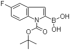 结构式 CAS# 352359-23-0, 1-Boc-5-氟吲哚-2-硼酸; N-叔丁氧羰基-5-氟吲哚-2-硼酸