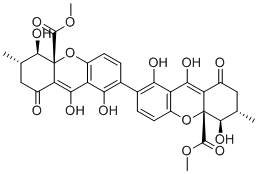 structure of CAS# 35287-69-5, Secalonic acid D;Methyl (3S,4R,4aR)-7-[(5R,6S,10aR)-1,5,9-trihydroxy-10a-methoxycarbonyl-6-methyl-8-oxo-6,7-dihydro-5H-xanthen-2-yl]-4,8,9-trihydroxy-3-methyl-1-oxo-3,4-dihydro-2H-xanthene-4a-carboxylate