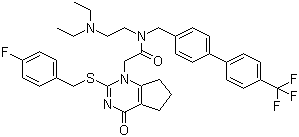 结构式 CAS# 356057-34-6, Darapladib; SB 480848; N-[2-(二乙氨基)乙基]-N-[4'-(三氟甲基)-1,1'-联苯-4-甲基]-2-[2-(4-氟苄硫基)-4-氧代-4,5,6,7-四氢-1H-环戊并[d]嘧啶-1-基]乙酰胺