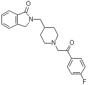 结构式 CAS# 359625-79-9, 2-[[1-[2-(4-氟苯基)-2-氧代乙基]-4-哌啶基]甲基]-2,3-二氢-1H-异吲哚-1-酮