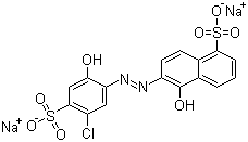 structure of CAS# 3624-68-8, Mordant Blue 9;6-(5-Chloro-2-hydroxy-4-sulfophenylazo)-5-hydroxy-1-naphthalenesulfonic acid disodium salt; C.I. 14855