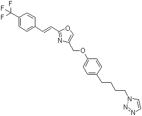 结构式 CAS# 366017-09-6, 木利替尼; 1-(4-(4-((2-((1E)-2-(4-(三氟甲基)苯基)乙烯基)-4-恶唑基)甲氧基)苯基)丁基)-1H-1,2,3-三氮唑