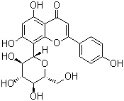 structure of CAS# 3681-93-4, Vitexin;5,7-Dihydroxy-8-beta-D-glucopyranosyl-2-(4-hydroxyphenyl)-4H-1-benzopyran-4-one; 5,7-Dihydroxy-2-(4-hydroxyphenyl)-8-[(2S,3R,4R,5S,6R)-3,4,5-trihydroxy-6-(hydroxymethyl)oxan-2-yl]chromen-4-one