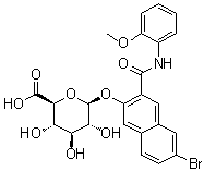 structure of CAS# 37-87-6, 6-Bromo-3-[[(2-methoxyphenyl)amino]carbonyl]-2-naphthalenyl beta-D-glucopyranosiduronic acid;Naphthol AS-BI glucuronide; Naphthol AS-BI beta-D-glucuronide