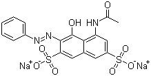 结构式 CAS# 3734-67-6, 酸性红 1; 5-乙酰胺基-4-羟基-3-(苯基偶氮)萘-2,7-二磺酸二钠盐