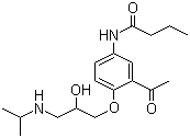 结构式 CAS# 37517-30-9, 醋丁洛尔; N-[3-乙酰基-4-(2-羟基-3-异丙基氨基丙氧基)苯基]丁酰胺