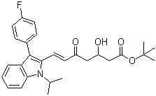 结构式 CAS# 375846-25-6, 氟伐醇酮; (E)-7-[3'-(4''-氟苯基)-1'-异丙基吲哚-2'-基]-3-羟基-5-氧代-6-庚烯酸叔丁酯