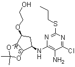 结构式 CAS# 376608-74-1, 2-[[(3aR,4S,6R,6aS)-6-[[5-氨基-6-氯-2-(丙硫基)-4-嘧啶基]氨基]四氢-2,2-二甲基-4H-环戊烯并-1,3-二恶茂-4-基]氧基]乙醇