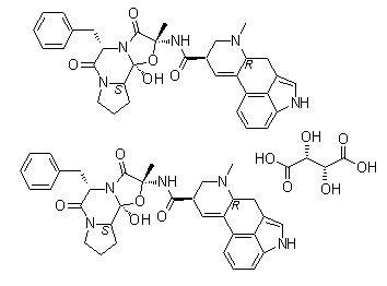 structure of CAS# 379-79-3, Ergotamine bitartrate;Ergotartrat; Etin; Exmigra; Femergin; Gotamine tartrate; Gynergen; Gynergin; Lingraine; Lingran; Medihaler ergotamine; NSC 41869; Neo-Ergotin; Rigetamin; Secagyn; Secupan