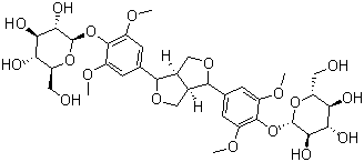 structure of CAS# 39432-56-9, Eleutheroside E;(2R,3S,4R,5R,6S)-2-[4-[4-[3,5-Dimethoxy-4-[(2S,3R,4S,5S,6R)-3,4,5-trihydroxy-6-(hydroxymethyl)oxan-2-yl]oxyphenyl]-1,3,3a,4,6,6a-hexahydrofuro[4,3-c]furan-1-yl]-2,6-dimethoxyphenoxy]-6-(hydroxymethyl)oxane-3,4,5-triol
