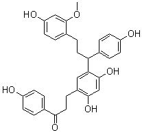 structure of CAS# 400603-95-4, Cochinchinenin;3-[2,4-Dihydroxy-5-[3-(4-hydroxy-2-methoxyphenyl)-1-(4-hydroxyphenyl)propyl]phenyl]-1-(4-hydroxyphenyl)-1-propanone