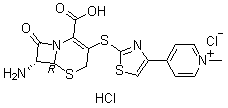 结构式 CAS# 400827-64-7, 氯化4-[2-[[(6R,7R)-7-氨基-2-羧基-8-氧代-5-硫-1-氮杂二环[4.2.0]辛-2-烯-3-基]硫基]-4-噻唑基]-1-甲基吡啶鎓单盐酸盐