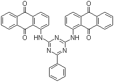 结构式 CAS# 4118-16-5, 颜料黄 147; 透明黄 RN; 1,1'-[(6-苯基-1,3,5-三嗪-2,4-二亚氨基]双蒽醌