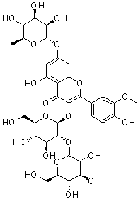 structure of CAS# 41328-75-0, Isorhamnetin-3-O-sophoroside-7-O-rhamnoside;Isorhamnetin 3-beta-sophoroside-7-alpha-L-rhamnoside