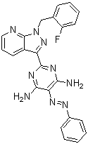 结构式 CAS# 428854-23-3, 2-[1-[(2-氟苯基)甲基]-1H-吡唑并[3,4-b]吡啶-3-基]-5-(苯基偶氮)-4,6-嘧啶二胺