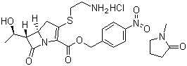 structure of CAS# 442847-66-7, Thienamycin p-nitrobenzylester hydrochloride (N-methylpyrrolidinonesolvate);3-[(2-Aminoethyl)thio]-6-[(1R)-1-hydroxyethyl]-7-oxo-1-azabicyclo[3.2.0]hept-2-ene-2-carboxylic acid (4-nitrophenyl)methylester monohydrochloride compd. with 1-methyl-2-pyrrolidinone (1:1)