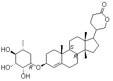structure of CAS# 466-06-8, Proscillaridin A;Proslladin; Prostosin; Proszine; Protasin; Purosin-TC; Sandoscill; Scillacrist; Scillarenin 3beta-rhamnoside; Simeon; Solestril; Stellarid; Talucard; Talusin; Tradenal; Urgilan; Wirnesin