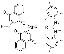 structure of CAS# 467220-49-1, 1,3-Bis(2,4,6-trimethylphenyl)imidazol-2-ylidene (1,4-naphthoquinone)palladium dimer