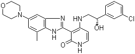 structure of CAS# 468740-43-4, BMS-536924;Insulin-like Growth Factor-1 Receptor Inhibitor; 4-[[(2S)-2-(3-Chlorophenyl)-2-hydroxyethyl]amino]-3-[7-methyl-5-(4-morpholinyl)-1H-benzimidazol-2-yl]-2(1H)-pyridinone