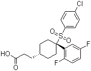 structure of CAS# 471905-41-6, MK-0752;cis-4-[(4-Chlorophenyl)sulfonyl]-4-(2,5-difluorophenyl)cyclohexanepropanoic acid