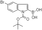 结构式 CAS# 475102-13-7, 5-溴-N-(叔丁氧羰基)吲哚2-硼酸; 2-硼酸基-5-溴-1H-吲哚-1-羧酸叔丁酯