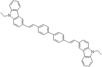 structure of CAS# 475480-90-1, 4,4'-Bis(9-ethyl-3-carbazovinylene)-1,1'-biphenyl;3,3'-[[1,1'-Biphenyl]-4,4'-diyldi-(1E)-2,1-ethenediyl]bis[9-ethyl-9H-carbazole]