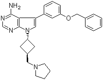 结构式 CAS# 475488-23-4, ADW 742; 5-(3-苄氧基苯基)-7-[反式-3-[(吡咯烷-1-基)甲基]环丁基]-7H-吡咯并[2,3-d]嘧啶-4-胺