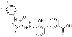 结构式 CAS# 496775-61-2, 伊屈泼帕; 3'-[2-[(2Z)-1-(3,4-二甲基苯基)-1,5-二氢-3-甲基-5-氧代-4H-吡唑-4-亚基]肼基]-2'-羟基-[1,1'-联苯]-3-羧酸
