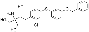 结构式 CAS# 509088-69-1, KRP-203; 2-氨基-2-[2-[2-氯-4-[[3-(苄氧基)苯基]硫]苯基]乙基]-1,3-丙二醇盐酸盐