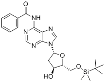 structure of CAS# 51549-39-4, N6-Benzoyl-5'-O-tert-butyldimethylsilyl-2'-deoxyadenosine;N-[9-[(2R,4S,5R)-5-[[tert-butyl(dimethyl)silyl]oxymethyl]-4-hydroxyoxolan-2-yl]purin-6-yl]benzamide