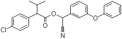 结构式 CAS# 51630-58-1, 氰戊菊酯; (RS)-alpha-氰基-3-苯氧基苄基 (RS)-2-(4-氯苯基)-3-甲基丁酸酯