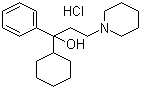 结构式 CAS# 52-49-3, 盐酸苯海索; 1-环己基-1-苯基-3-(1-哌啶基)-丙醇盐酸盐