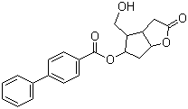 结构式 CAS# 54382-73-9, (+/-)-科里内酯 5-(4-苯基苯甲酸酯); (3aR,4S,5R,6aS)-六氢-4-(羟甲基)-2-氧代-2H-环戊并[b]呋喃-5-基 1,1'-联苯-4-甲酸酯