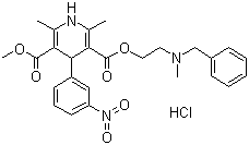 结构式 CAS# 54527-84-3, 盐酸尼卡地平; 2,6-二甲基-4-(3-硝基苯基)-1,4-二氢-3,5-吡啶二羧酸 2-[甲基(苄基)氨基]乙基甲基酯盐酸盐