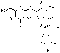 结构式 CAS# 548-75-4, 槲皮万寿菊素 7-O-beta-D-葡糖苷